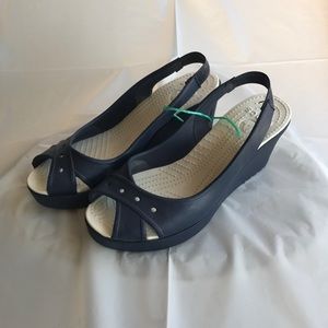 Navy Crocs Wedges Size 8